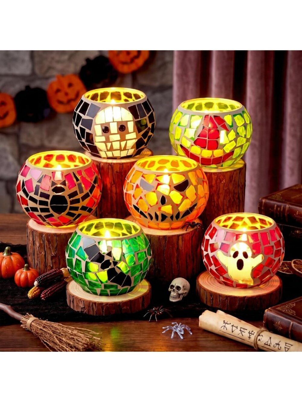 Halloween Tealight Holders - 6 Pcs Jack-o-Lantern Candle Holders for Spooky